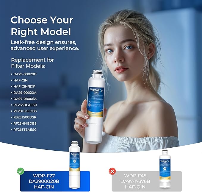 Waterdrop Plus DA29-00020B NSF 401&53&42 Certified Refrigerator Water Filter, Replacement for Samsung® Water Filter HAF-CIN/EXP, HAF-CIN, FMS-2, RF28HMEDBSR, RF263BEAESR, 3 Filters (Package May Vary)