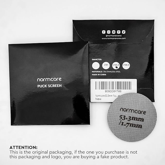 Normcore 53.3mm Puck Screen - Lower Shower Screen - Metal Contact Screen for Espresso 54mm Portafilter Filter Basket - 1.7mm Thickness 150μm - 316 Stainless Steel