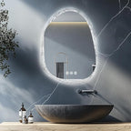 LUVODI Lighted LED Bathroom Mirror: 32”x24”Irregular Stone Pattern Frosted Wall Vanity Mirror with Bright Back Lit - Smart Dimmable Mirror Anti Fog with Touch Switch for Restroom Bedroom Living Room