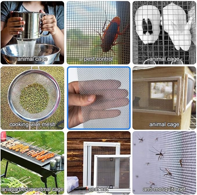 Stainless Steel Woven Wire Mesh Window Screen Mesh, Stainless Steel Woven Wire Mesh, 16 Mesh Rodent Proof Insect Screen, for DIY, Vent, Filter, Window & Garden (Silver 16 Mesh)