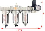1/2" NPT MID FLOW 4 Stages Filter Coalescing Desiccant Dryer Regulator System For Compressed Air Lines, Poly Bowls, Great For Paint Spray And Plasma Cutter (MANUAL DRAIN)