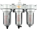 3/8" NPT MID FLOW 3 Stages Filter Coalescing Desiccant Dryer System For Compressed Air Lines, Poly Bowls, Great For Paint Spray And Plasma Cutter (AUTO DRAIN)