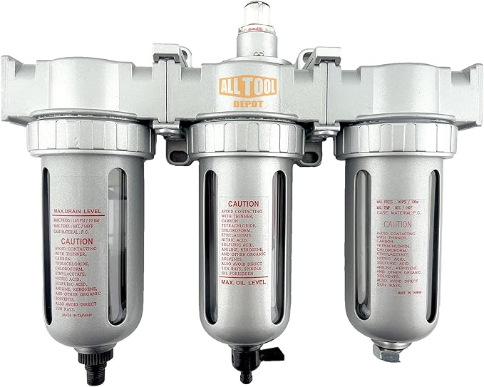 1/2" NPT MID FLOW 3 Stages Filter Coalescing Desiccant Dryer System For Compressed Air Lines, Poly Bowls, Great For Paint Spray And Plasma Cutter (AUTO DRAIN)