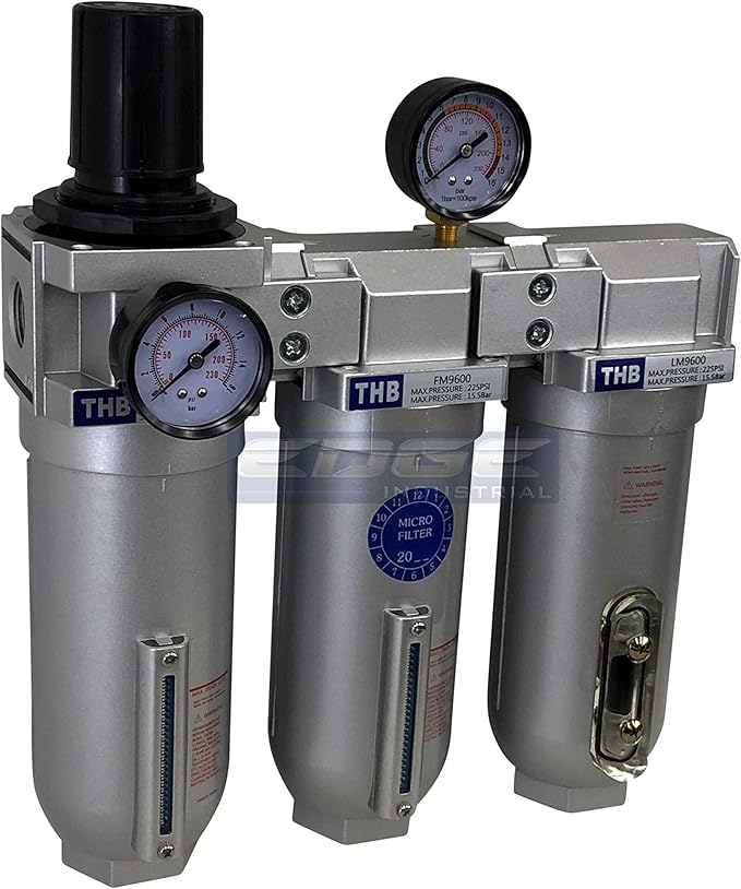 SUPER HEAVY DUTY HIGH FLOW AIR FILTRATION SYSTEM, 2 STAGE PARTICULATE FILTER PLUS OIL REMOVING COALESCING FILTER COMBINATION (1" NPT, MANUAL DRAIN)