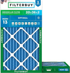 Filterbuy 20x36x2 Air Filter MERV 13 Optimal Smoke & Allergy Defense (2-Pack), Electrostatic Pleated HVAC AC Furnace Filters Replacement, Made in USA (Actual Size: 19.50 x 35.50 x 1.75)