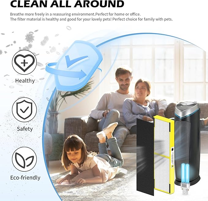 3 pack FLT4825 Filter B Replacement ＆ LB4000 Compatible with G-Guardian Filter B Purifier AC4825 AC4825E AC4300 AC4800 AC4900 AC4850, 3 HEPA Filters + 9 Carbon filters+ 1 lb4000 uv light bulb