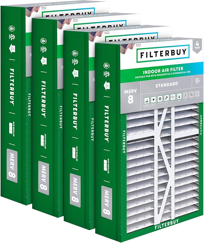 Filterbuy 17.5x27x5 Air Filter MERV 8 Essential Dust & Allergy Defense (4-Pack), Pleated HVAC AC Furnace Filters for Trane Perfect Fit & American Standard (Actual Size: 17.13 x 26.13 x 4.97)