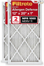 Filtrete 12x20x1 Air Filter, MERV 11, MPR 1000, Allergen Defense, 3-Month AC and Furnace Filter, Easy on Air Flow, 2 HVAC Filters (Actual Size 11.81x19.81x0.81 in)