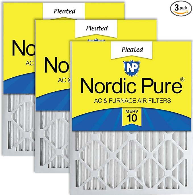Nordic Pure 25x25x2 (Actual Size: 24 1/2 x 24 1/2 x 1 3/4) Pleated MERV 10 Air Filters 3 Pack