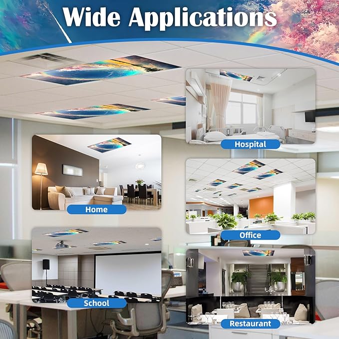 4 Pcs Fluorescent Light Covers - Classroom, Office 4 x 2 Feet Flame Retardant Magnetic Covers for Ceiling Lights Filters (Auspiciousness Clouds)