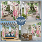 Summer Flamingbirds Outdoor Curtains for Patio Palm Leaves Plumeria Linen Waterproof Outside Curtains with Grommet Top Weatherproof Curtain for Cabana Pergola Gazebo, 1 Panel, 54" W x 108" L