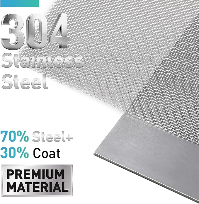 304 Stainless Steel Mesh Window Screen Roll,35IN x 98.43FT Silver Metal Window Screen Replacement,Screen Mesh for Window,Door,Patio,Pet,Vent,Filter,Porch,Cage and DIY Project (22 Mesh)