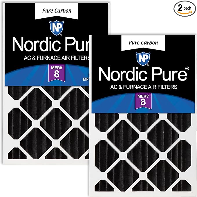 Nordic Pure 20x20x4 (19 1/2 x 19 1/2 x 3 5/8) Pure Carbon Pleated Odor Reduction Merv 8 Furnace Filters 2 Pack