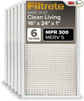Filtrete 16x24x1 Air Filter, MPR 300, MERV 5, Clean Living Basic Dust 3-Month Pleated 1-Inch Air Filters, 6 Filters