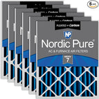 Nordic Pure 16x20x4 (Actual Size: 15 1/2 x 19 1/2 x 3 5/8) Pleated Air Filters MERV 7 Plus Carbon 6 Pack