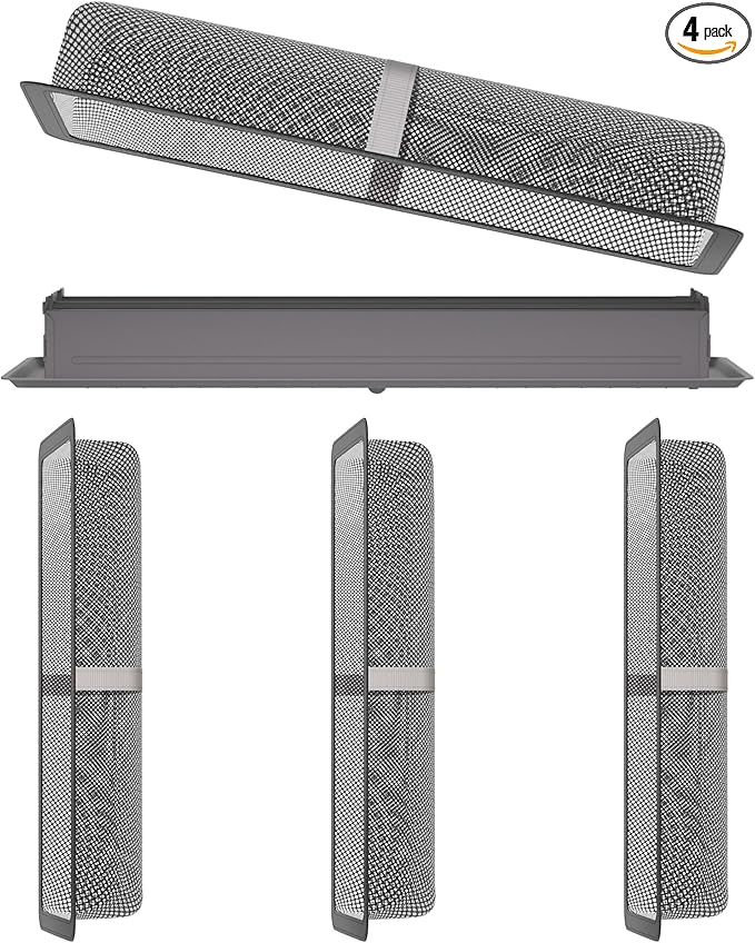 4 Pack Floor Register Cover Trap, HG Power 4 x 12 Inch Floor Vent Screen Net, Nylon Fabric Mesh Air Vent Filter for Home Floor, Catches Coins, Toys, Snacks, Pet Hair, Pet Food(4 Pcs Grey)