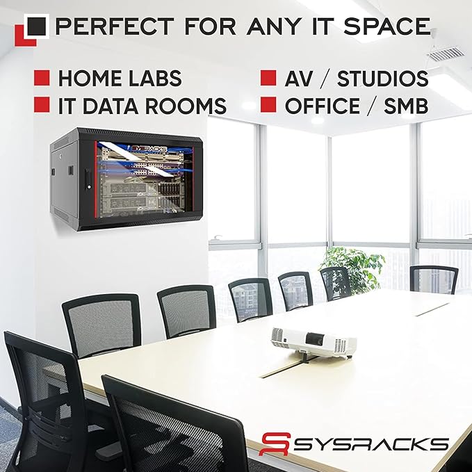 Sysracks 9U Wall Mount Server Rack Cabinet, 19” Locking Network Rack, 24” Deep, Glass Door, with Fan, PDU and Shelf