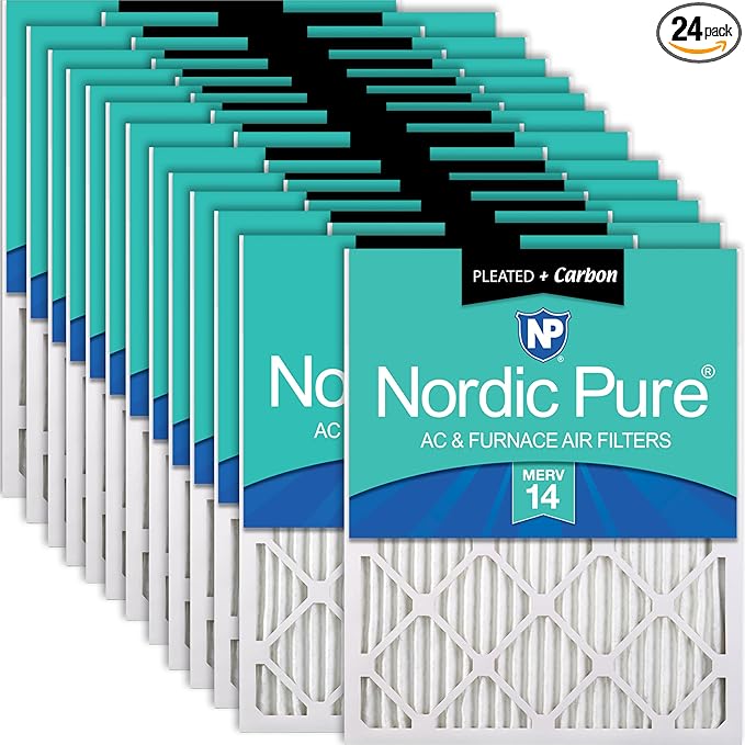 Nordic Pure 18x20x1 (Actual Size: 17 1/2 x 19 1/2 x 3/4) Pleated Air Filters MERV 14 Plus Carbon 24 Pack