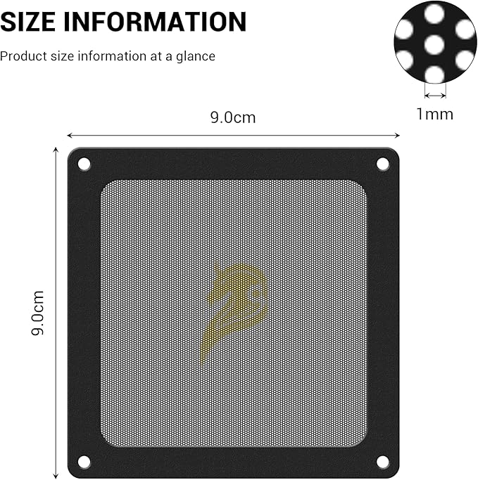 Dust Filter PC 90mm for Computer Cooler/PSU/Routers PVC 50 Mesh, Magnetic Frame PC Fan Dust Mesh Cooler Filter Dustproof Computer Fan Grills (PVC, Gentleman, 90 * 90mm, 2pcs, Black)