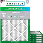 Filterbuy 18x22x1 Air Filter MERV 8 Essential Dust & Allergy Defense (5-Pack), Electrostatic Pleated HVAC AC Furnace Filters Replacement, Made in USA (Actual Size: 17.75 x 21.75 x 0.75)