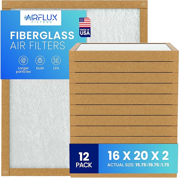 Fiberglass Air Filter -16x20x2Air Filter 12 Pack - Non Pleated 16"x20"x2", AC Filters for Home, Fiberglass, HVAC filters, Heater, Furnace Catcher for Dust - 1 YEAR SUPPLY