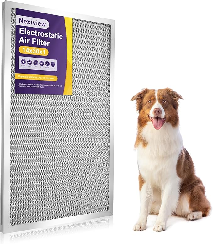 14x30x1 Furnace Filter-MERV8, Washable & Reusable Electrostatic Air Filter, AC/HVAC Furnace Filter, Permanent Air Filter, Breathe Fresher, Easy Install
