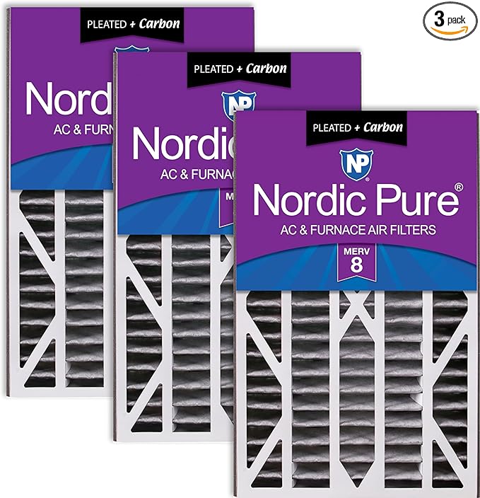 Nordic Pure 16x25x3 (Actual Size: 15 13/16 x 24 5/16 x 3) MERV 8 Plus Carbon Trion Air Bear Cub Replacement Air Filters 3 Pack