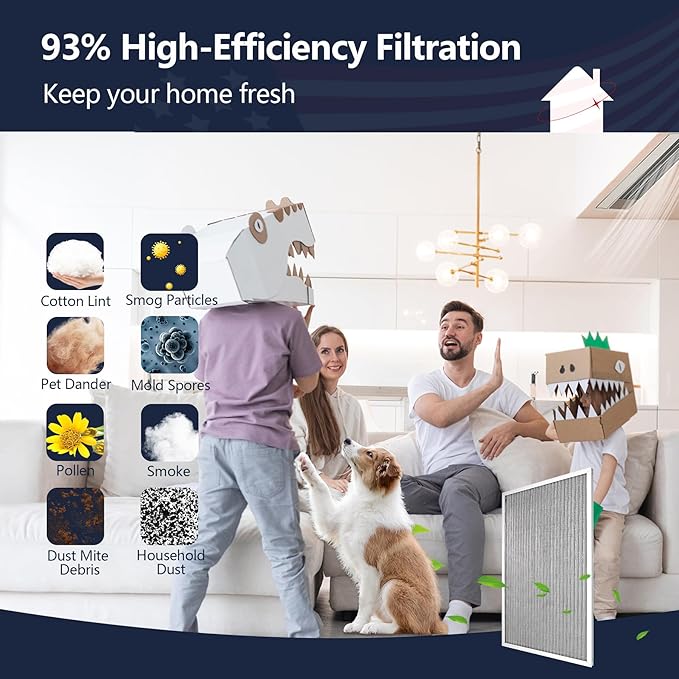 20x24x1 Electrostatic Air Filter, MERV 8 Washable & Reusable Aluminum AC/HVAC Furnace Filter, Lifetime Permanent Air Filter, Easy to Clean, Increases Airflow(Actual Size:19.37x 19.37x3.58)
