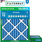 Filterbuy 20x25x2 Air Filter MERV 13 Optimal Smoke & Allergy Defense (2-Pack), Electrostatic Pleated HVAC AC Furnace Filters Replacement, Made in USA (Actual Size: 19.50 x 24.50 x 1.75)