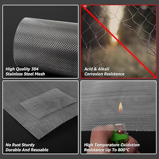 2 Pack 12"x24" Wire Mesh, 5 Mesh Crimped Stainless Steel Mesh, Never Rust Sturdy Metal Mesh Screen for DIY Projects, Vent, Cage, Garden, Window Screen, Filter Mesh