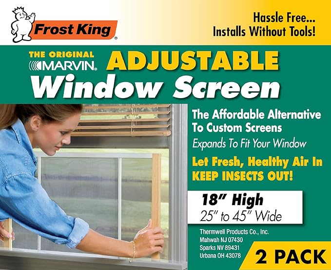 Frost King 2AWS1845 WB Marvin Adjustable Window Screen, 18in High x Fits 25-45in Wide (2 Pack)