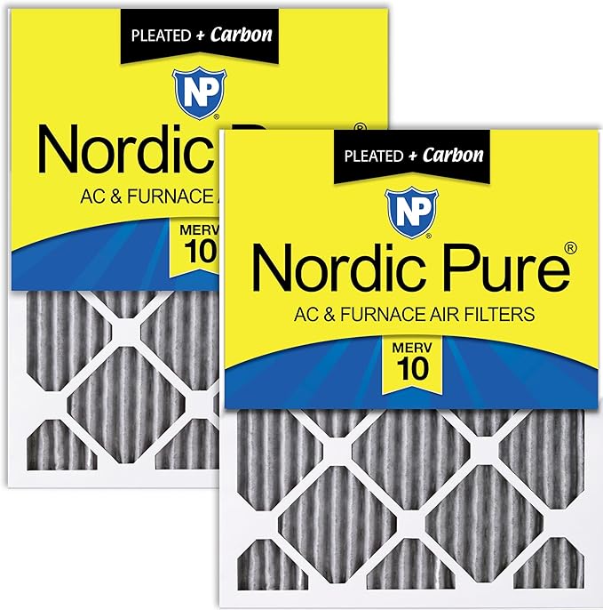Nordic Pure 14x30x1 (Actual Size: 13 15/16 x 29 15/16 x 3/4) Furnace Air Filters MERV 10 Pleated Plus Carbon 2 Pack