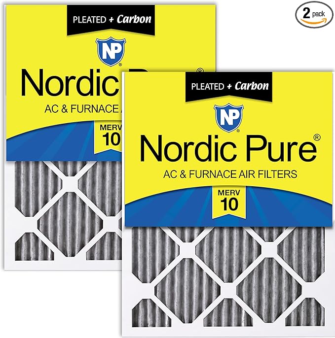 Nordic Pure 20x25x1 (19 1/2 x 24 1/2 x 3/4) Furnace Air Filters MERV 10 Pleated Plus Carbon 2 Pack