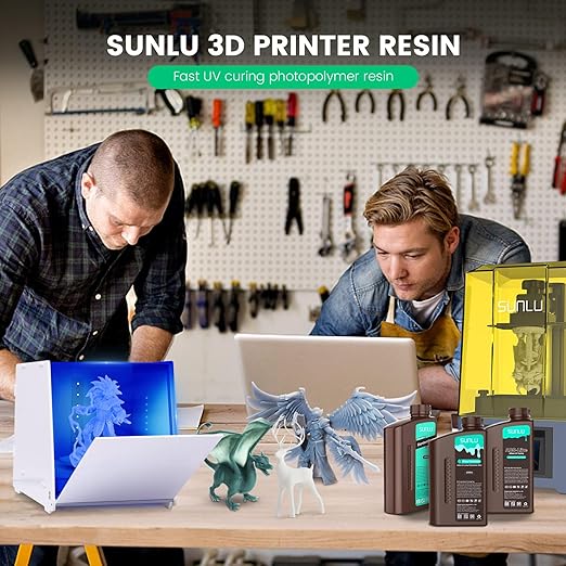 SUNLU 3D Printer Resin Bundle, 395 to 405nm UV Curing 3D Printing Liquid Photopolymer Resin, Low Shrinkage and High Precision,(Grey+Black+White+Beige,1kg Per Bottle,4kg in Total)