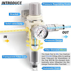 TAILONZ PNEUMATIC 1/4 Inch NPT Automatic Drain Air Filter Pressure Regulator Combo Piggyback, Air Tool Compressor Filter with Gauge AW2000-02D