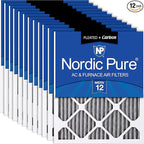 Nordic Pure 16x25x1 (Actual Size: 15 1/2 x 24 1/2 x 3/4) Furnace Air Filters MERV 12 Pleated Plus Carbon 12 Pack