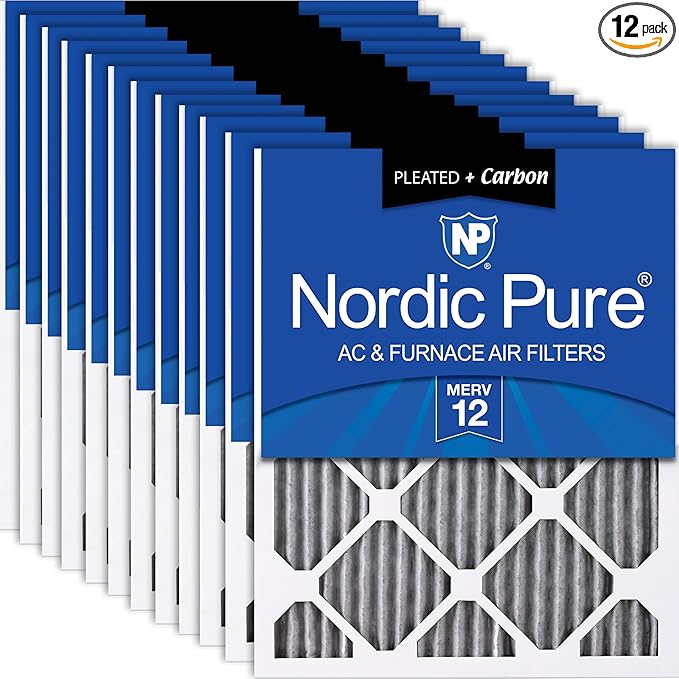 Nordic Pure 16x25x1 (Actual Size: 15 1/2 x 24 1/2 x 3/4) Furnace Air Filters MERV 12 Pleated Plus Carbon 12 Pack
