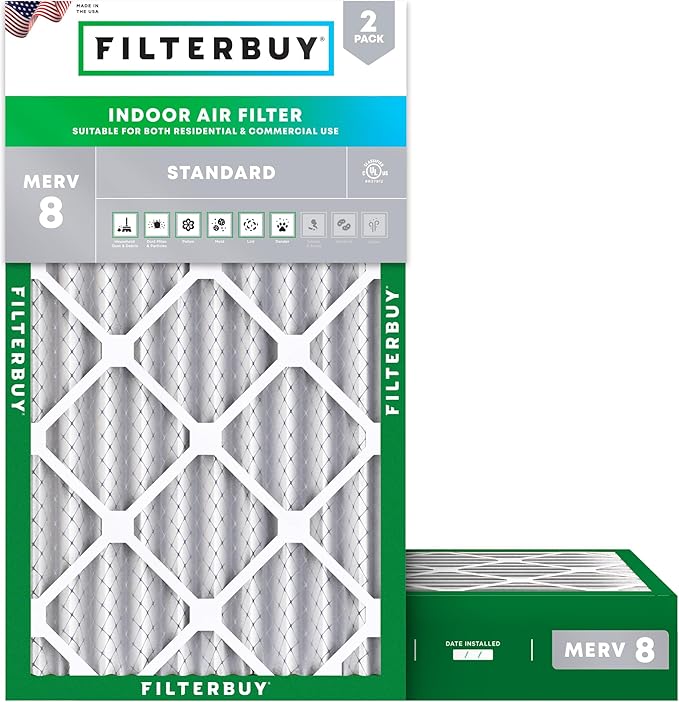 Filterbuy 12x24x4 Air Filter MERV 8 Essential Dust & Allergy Defense (2-Pack), Electrostatic Pleated HVAC AC Furnace Filters Replacement, Made in USA (Actual Size: 11.50 x 23.38 x 3.63)