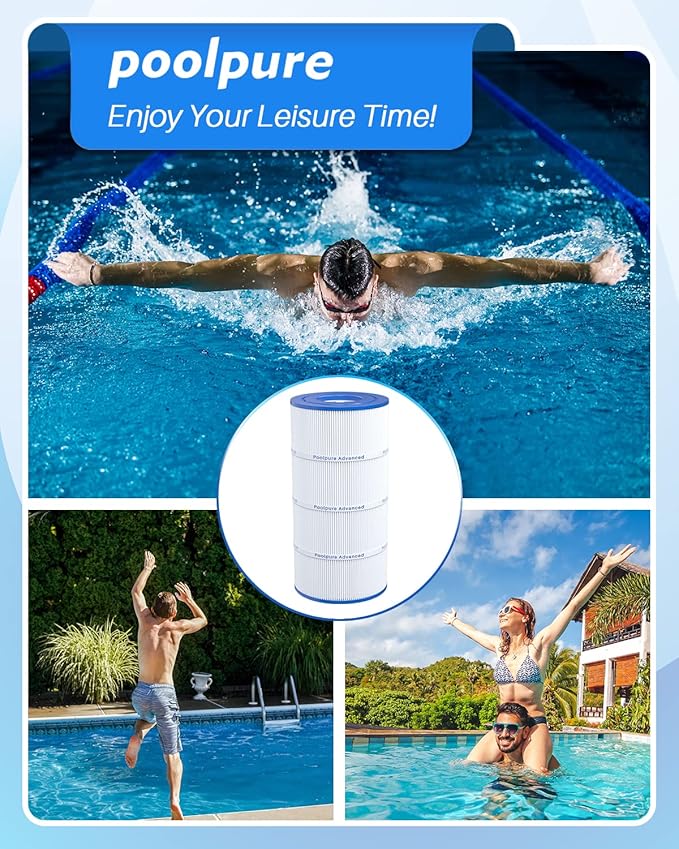 POOLPURE PLFPCC60 Pool Filter Replaces Pentair CCP240, PCC60, Ultral-A4, Unicel C-7469, R173572, 178569, Filbur FC-1975, Clean and Clear Plus 240, L x OD:14 1/8"x7", 4 X 60 sq. ft. Filter Cartridge