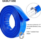 1" x 50 FT Pool Backwash Hose, Blue Heavy Duty Reinforced PVC Lay Flat Water Discharge Hose for Swimming Pool Filter Pump,with 2 Clamp