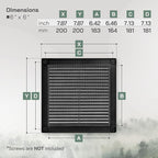 Vent Systems 6" x 6" (Opening Dimensions) Black Plastic Soffit Vent Cover - Durable Flat Square Air Vent Grille with Mesh Screen - Weather Ventilation Grill Wall & Ceiling Indoor & Outdoor