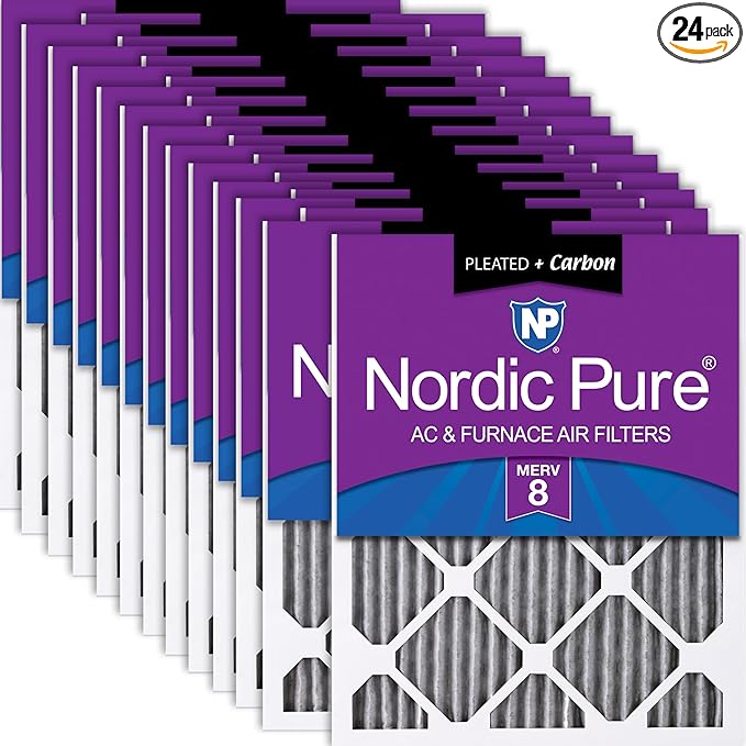 Nordic Pure 18x18x1 (Actual Size: 17 3/4 x 17 3/4 x 3/4) Furnace Air Filters MERV 8 Pleated Plus Carbon 24 Pack