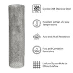 PATIKIL 40" L x 16" W Woven Wire Mesh, 6 Mesh 304 Stainless Steel Air Vent Filter Screen with Gloves for Window Security Vent Cover Filtration Animals Fence