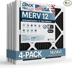BNX TruFilter 14x14x1 MERV 12 Odor Defense (4-Pack) AC Furnace Air Filter with Activated Carbon - MADE IN USA - Pleated Air Conditioner HVAC AC Furnace Filters - Removes Odor, Mold, Bacteria, Smoke