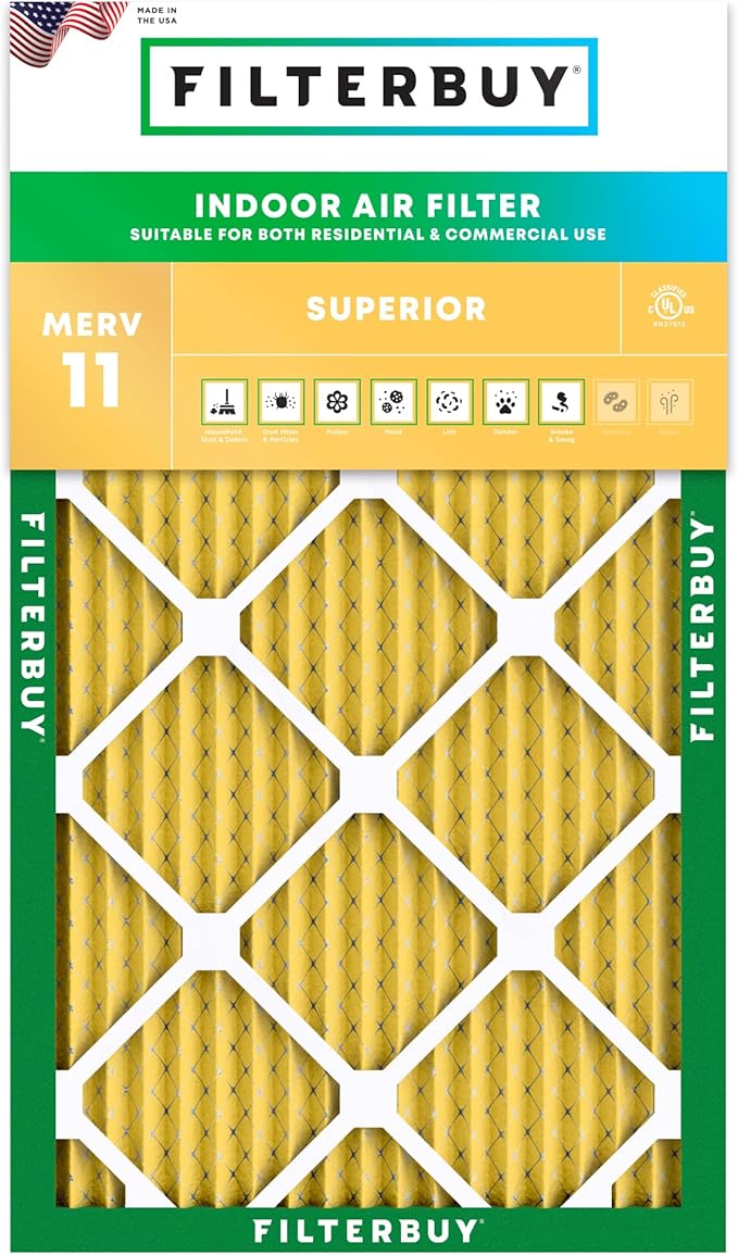 Filterbuy 16x25x1 Air Filter MERV 11 Superior Pet & Allergy Defense (1-Pack), Electrostatic Pleated HVAC AC Furnace Filters Replacement, Made in USA (Actual Size: 15.50 x 24.50 x 0.75)