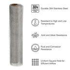 PATIKIL 40" L x 10" W Woven Wire Mesh, 10 Mesh 304 Stainless Steel Air Vent Filter Screen with Gloves for Window Security Vent Cover Filtration Animals Fence