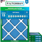 Filterbuy 16.5x21x1 Air Filter MERV 13 Optimal Smoke & Allergy Defense (4-Pack), Electrostatic Pleated HVAC AC Furnace Filters Replacement, Made in USA (Actual Size: 16.50 x 20.50 x 0.75)