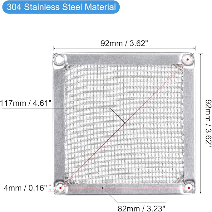 MECCANIXITY 92mm Computer Fan Filter Grills Stainless Steel Mesh Dustproof Case Cover for Computers, Pack of 2