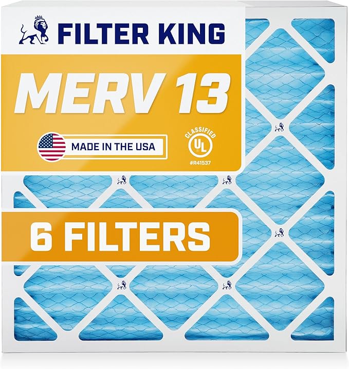 Filter King 17x25x1 Air Filter | 6-PACK | MERV 13 HVAC Pleated A/C Furnace Filters | MADE IN USA | Actual Size: 16.5 x 24.5 x .75"