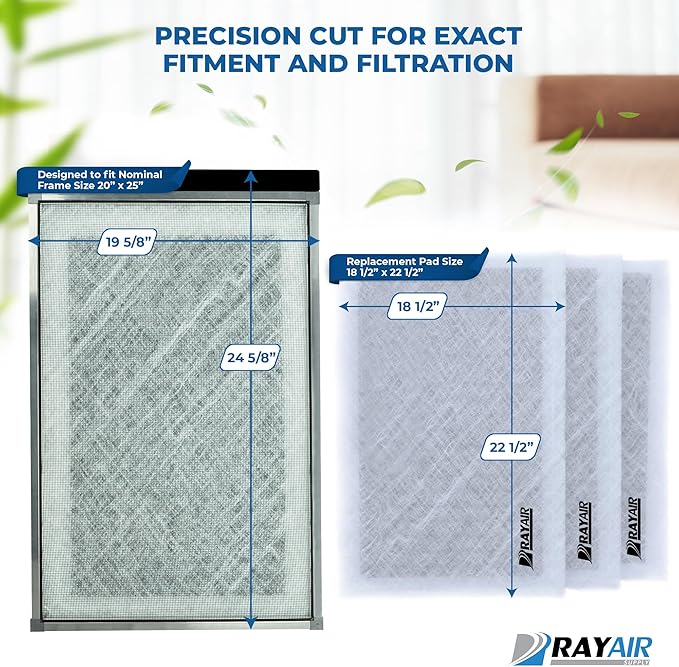 RayAir Supply 20x25 Replacement Filter Pads Compatible with Dynamic Air Cleaner 20X25 Refill (3 Pack) White, Made in USA